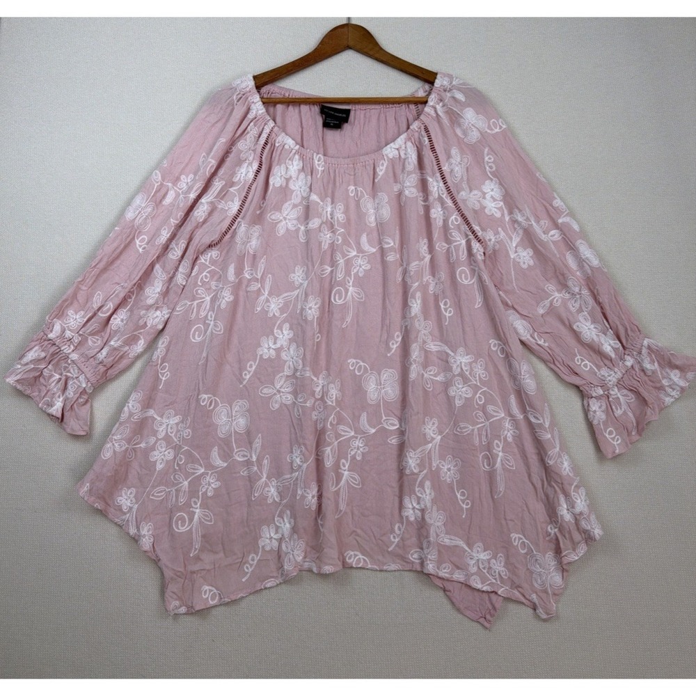 LIV LOS ANGELES Women's Embroidered Rayon Crinkle Blouse‎ XL Easter Spring Boho